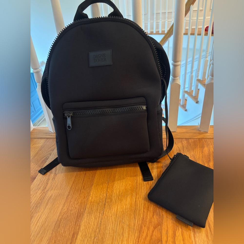 Dagne Dover Black Neoprene Medium Backpack with Pouch Like New Onyx
